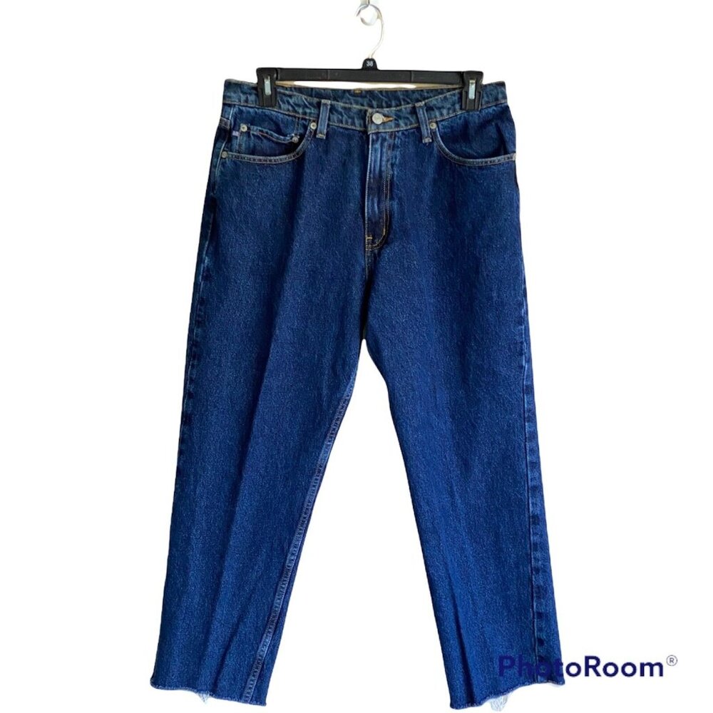 Polo Jeans Company Men's 34 X 28 Relaxed Raw Hem Dark Wash Frayed Cut-Off